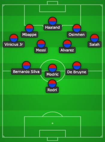 A team made up of the 11 players who received the most votes for the 2023 men's Ballon d'Or award